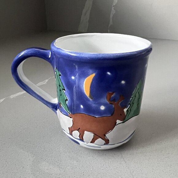 Starbucks Ceramic Coffee Mug Santa Claus Reindeer HandPainted In Hungary Vintage - Picture 3 of 7